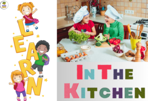 Two Kids are cooking in the kitchen and learning new words copy