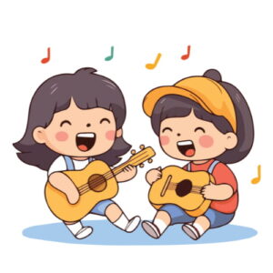 2 Animated Kids Playing Kid-Sized Guitar