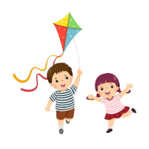 Animated Kids Playing with Kite