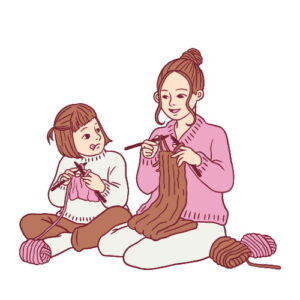 Animated Kid and her mom Knitting Loom