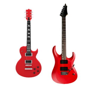 Two red colour Electric Guitar with white plane background