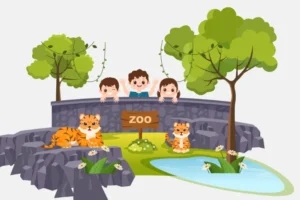 illustration of kids that having fun in Zoo